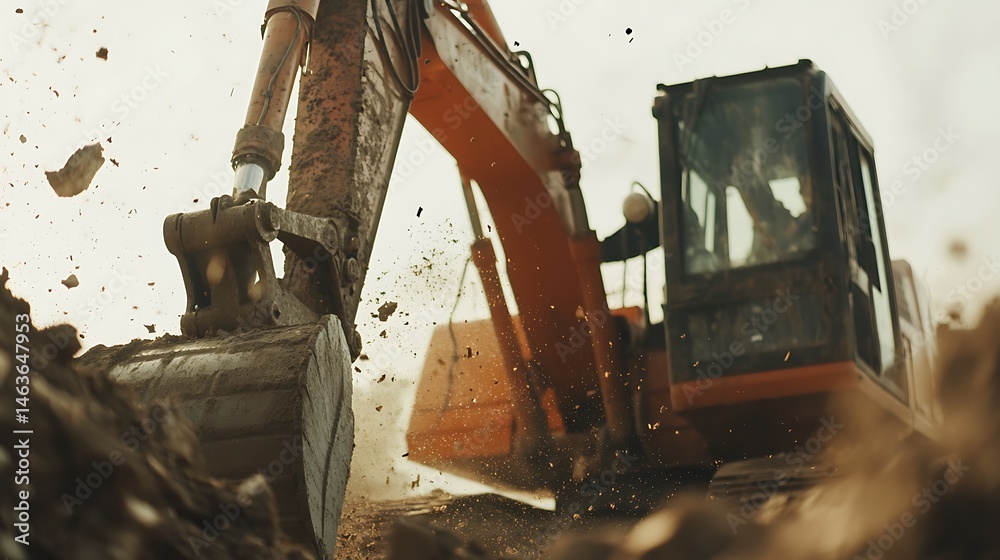Fototapeta premium Excavator in Action at a Construction Site
