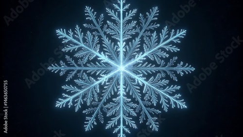 Fractal-style snowflake with glowing edges, creating a mesmerizing and intricate winter design, perfect for seasonal artwork, holiday themes, and digital winter graphics photo