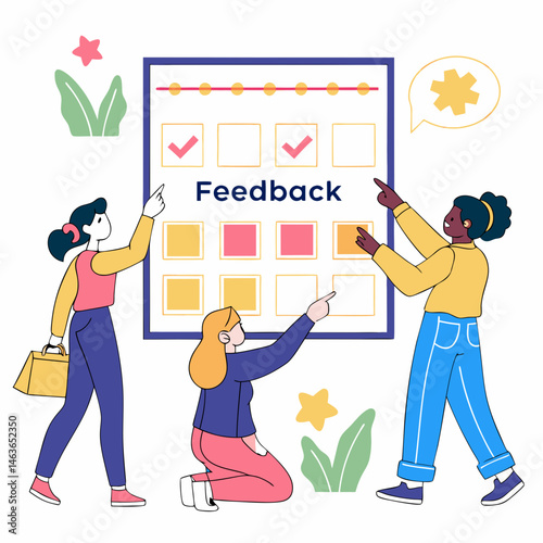 Team reviewing and providing feedback on a project plan with diverse people.