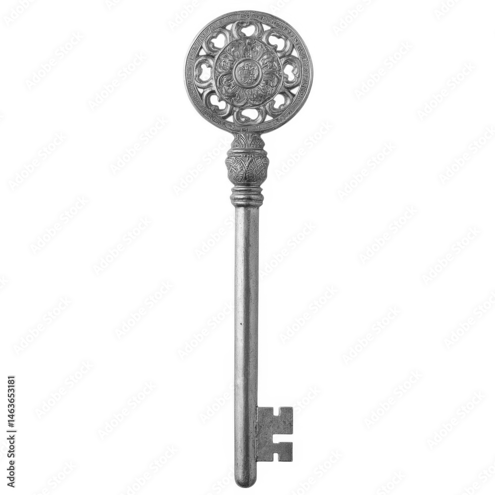 Obraz premium Antique golden key ornate design isolated on white background