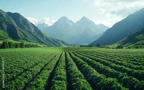 Lush Green Fields with Mountainous Background