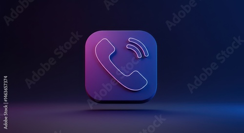 Purple phone icon with ringing symbol on a dark blue and purple background.