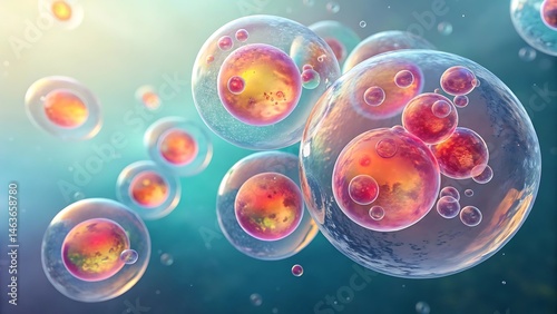 Liquid cells merging with transparency effects, showcasing fluid shapes and smooth transitions, perfect for abstract backgrounds, scientific visuals, biotechnology themes, and modern graphic designs