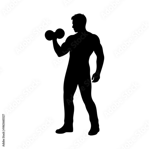 Silhouette of muscular man lifting dumbbell