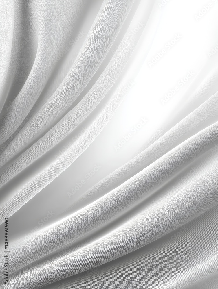 Fototapeta premium Draped White Fabric Texture - Elegant close-up of flowing white fabric, showcasing its texture and soft folds. Ideal for backgrounds or design elements