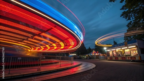 Motion blur light trails in carnival colors, creating a dynamic and vibrant scene, perfect for festive visuals, event designs, and energetic, colorful backgrounds