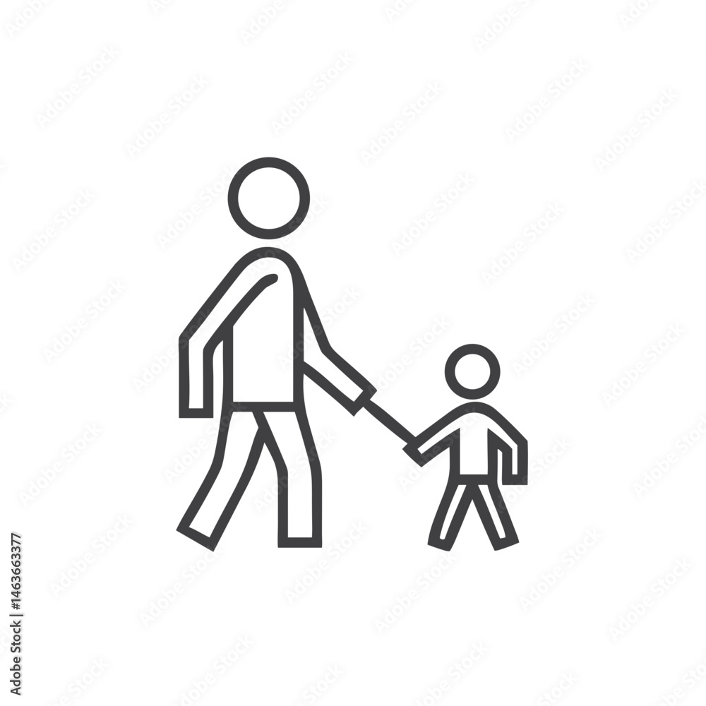 Fototapeta premium Pedestrian Safety Icon with Parent and Child Crossing Road for Traffic Education Materials, School Safety Programs, and Public Awareness Campaigns