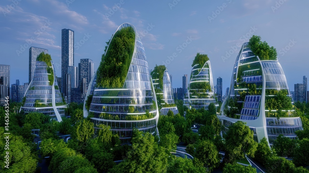 Fototapeta premium Eco-Friendly Cityscape: Futuristic Green Architecture