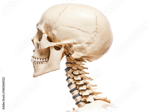 Isolated Human Skull with Neck Bones Anatomy