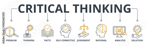 Critical Thinking web banners concept vector illustration with keywords and icons
