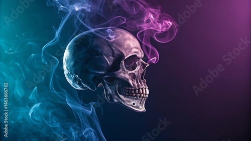 Smoke skull silhouette on a smooth gradient backdrop, blending eerie wisps and dark tones to create a haunting and mysterious atmosphere ideal for Halloween themes, horror art, and edgy digital design