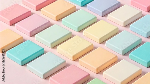 Soft pastel color blocks with subtle drop shadows create a modern and minimalist abstract composition, ideal for graphic design, backgrounds, branding projects, digital art, and creative visual presen