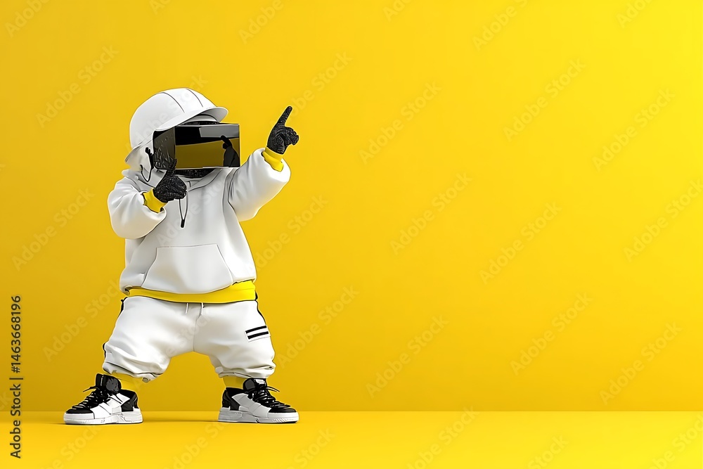 Fototapeta premium Cool, futuristic figure points, yellow background
