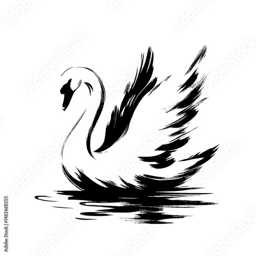 Elegant Swan in Monochrome, A Serene Waterbird Painting