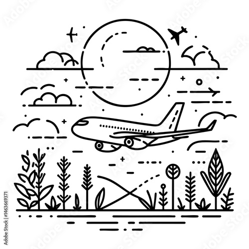 Airplane in Flight, A Minimalist Travel Illustration