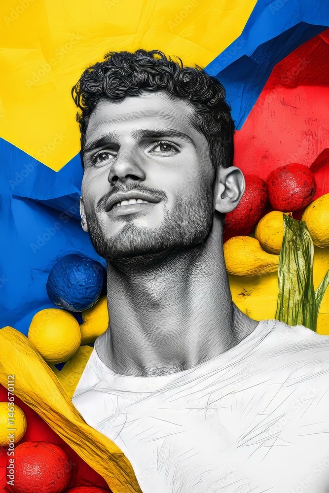 Colorful Portrait of a Man with Vivid Colors and Shapes