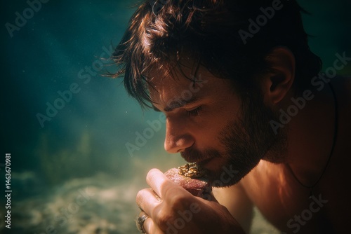 Obraz na płótnie Underwater Man Eating Small Stone Coral w salonie