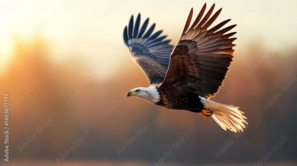 Majestic Eagle Soaring Over Natural Habitat at Sunset