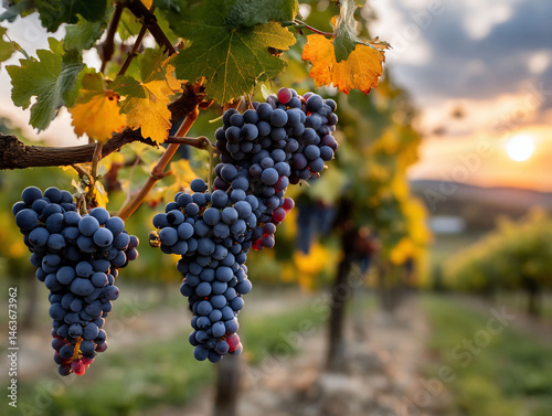 Wallpaper Mural Close-up of ripe grapes in a vineyard, with golden sunset colors Torontodigital.ca