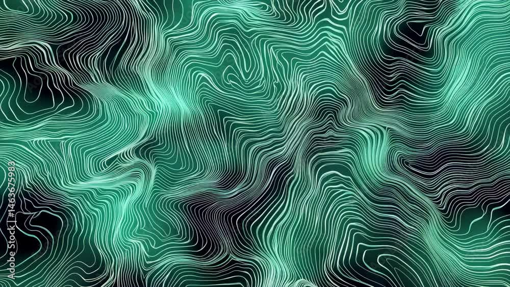 Abstract wavy contour lines forming a topographic map in green. Seamless animation with fluid motion and psychedelic style.

