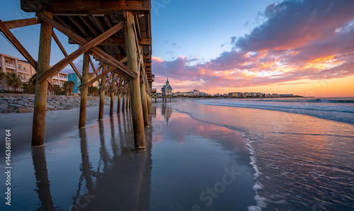 Wallpaper Mural Coastal scene with a wooden pier. The sunset paints the sky and water Torontodigital.ca