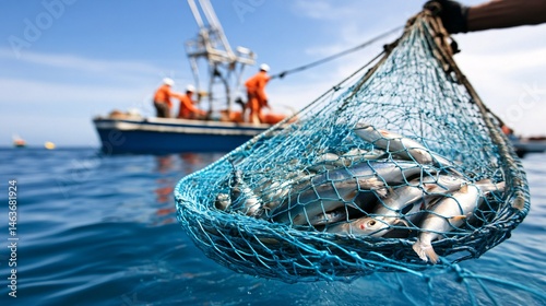 Fishermen Pulling Catch from Ocean Near Coral Reefs in Marine Ecosystem