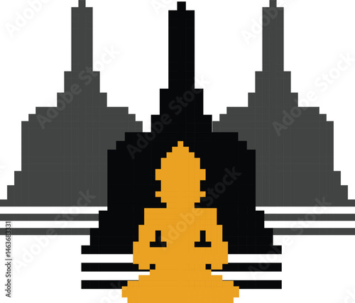 Vesak Day with pixel art 2, orange black style, eps 10 illustration.