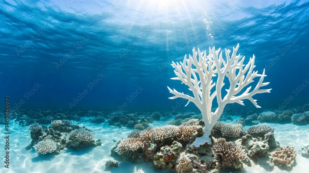 Vibrant Coral Reef Underwater Scene Amidst Climate Change Impact