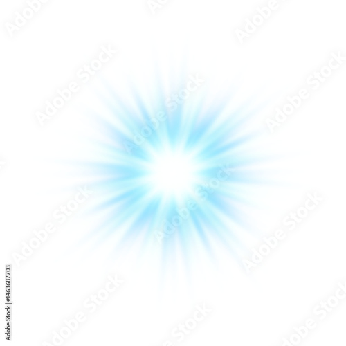 Blue sunlight lens flare, sun flash with rays and spotlight. Glowing burst explosion	
