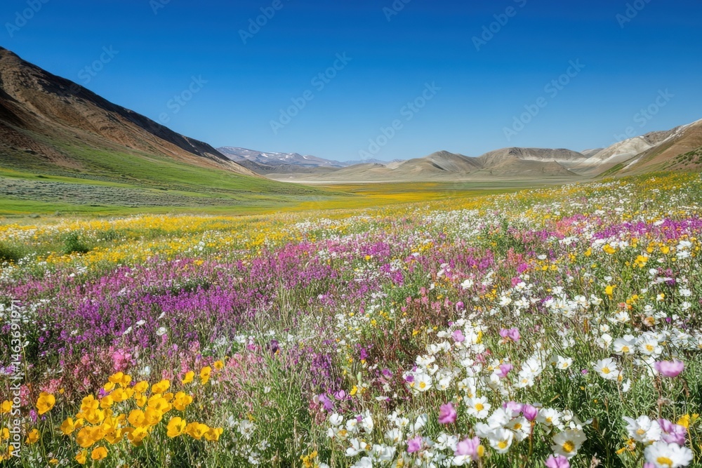 Obraz premium Vibrant wildflower meadow landscape on a white background