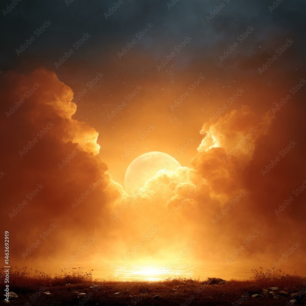Fototapeta premium Fantastic Sunset Moonlit Sky