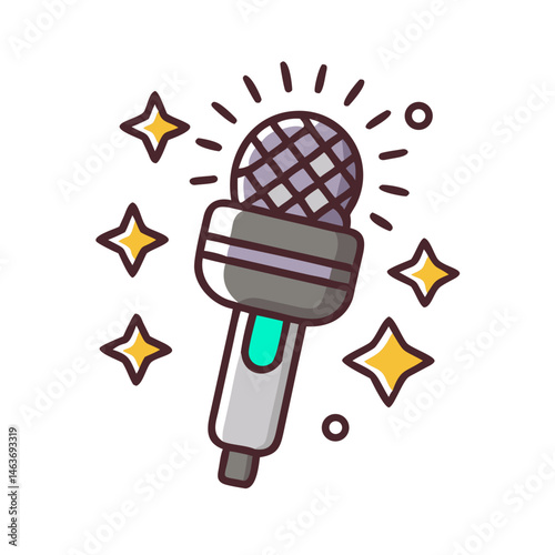 Microphone with Sparkles Representing Celebrity Performance and Fame