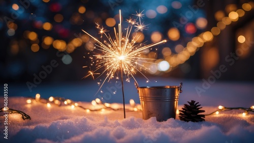 City at night glowing with flames and fireworks in a festive setting