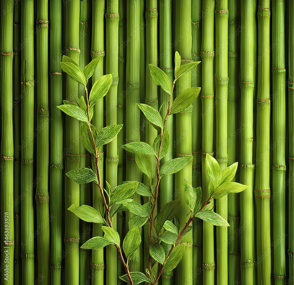 Obraz premium Green Bamboo and Leaves Close-up Background
