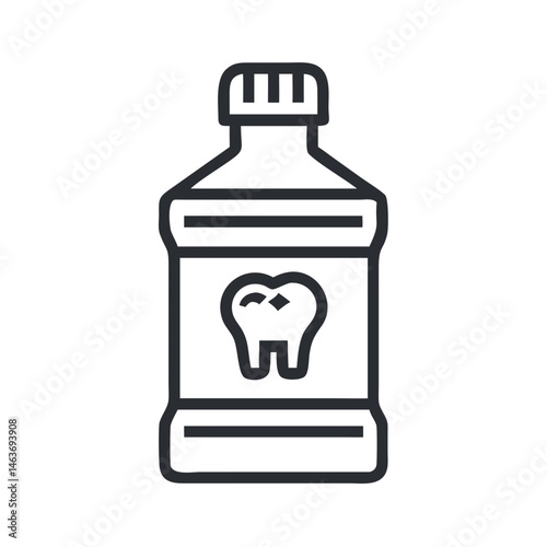 Mouthwash Bottle with Tooth Icon Representing Dental Hygiene and Oral Care

