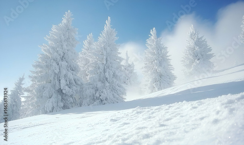 Wallpaper Mural Snowy Landscape with Frost-Covered Fir Trees on a Sunny Winter Day Torontodigital.ca
