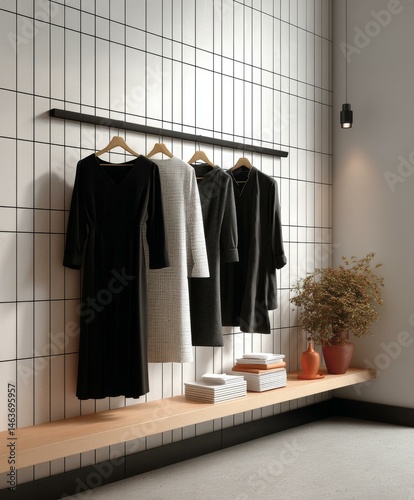 Obraz na płótnie Modern Clothing Display in a Minimalist Room w salonie