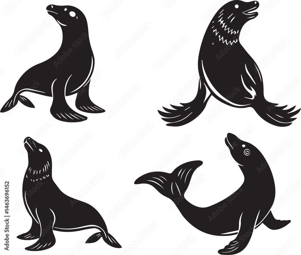 Fototapeta premium Sea Lion Silhouettes Collection