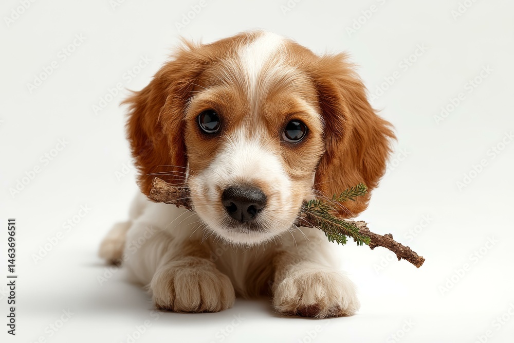 Adorable Puppy with a Branch