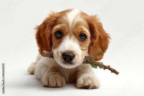 Obraz na płótnie Adorable Puppy with a Branch w salonie