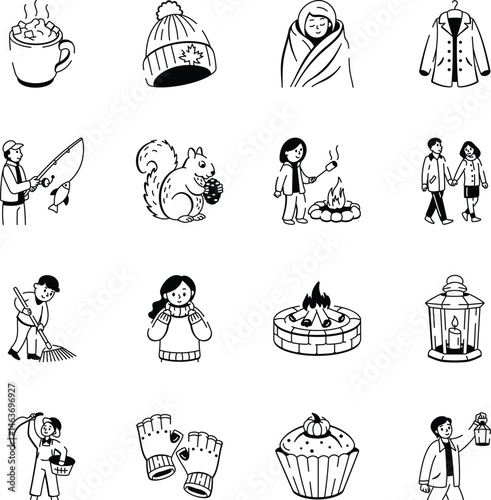 Set of Thanksgiving Doodle Style Icons