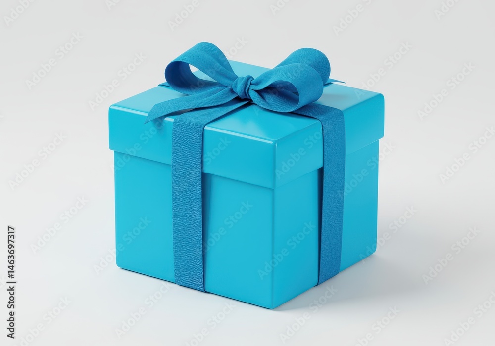 Obraz premium Blue gift box with ribbon and bow against white background