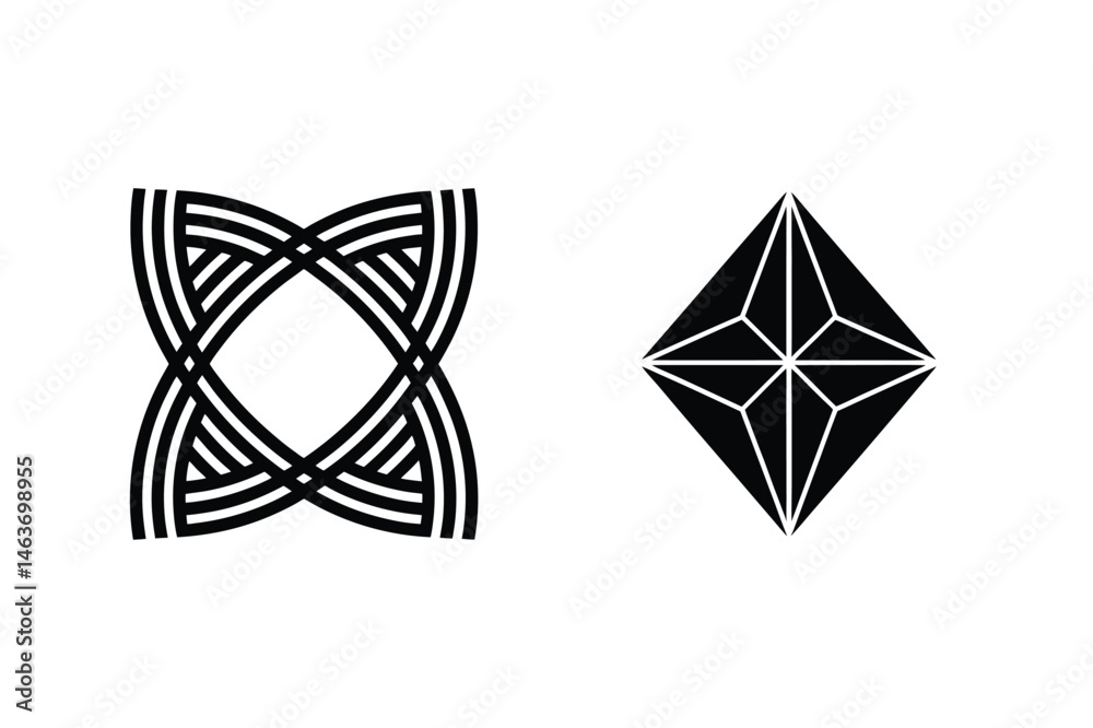 Abstract black and white geometric designs perfect for graphic logo and decorative purposes Abstract black and white geometric designs perfect for graphic logo and decorative purposes