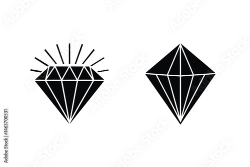 Two black diamond icons representing value luxury elegance and geometric shapes on white background