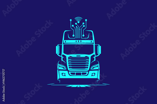 Futuristic truck design with digital elements and glowing accents, symbolizing innovation