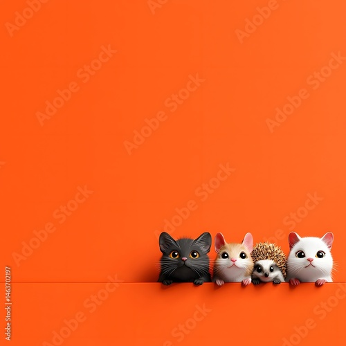Playful doodle style cartoon animals peering out