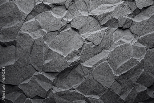 Angular rock surface with polygonal texture, abstract graphic style, on a light grey background. Concept of rough nature background. Ai generative
