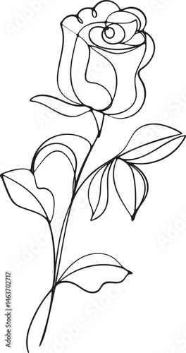 Fotografía Elegant Single Line Drawing of a Rose Flower with Leaves