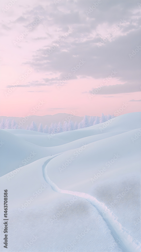 Serenity Embodied: The Silent Beauty of a Snowy Dawn in a Pine-Laden Winter Landscape