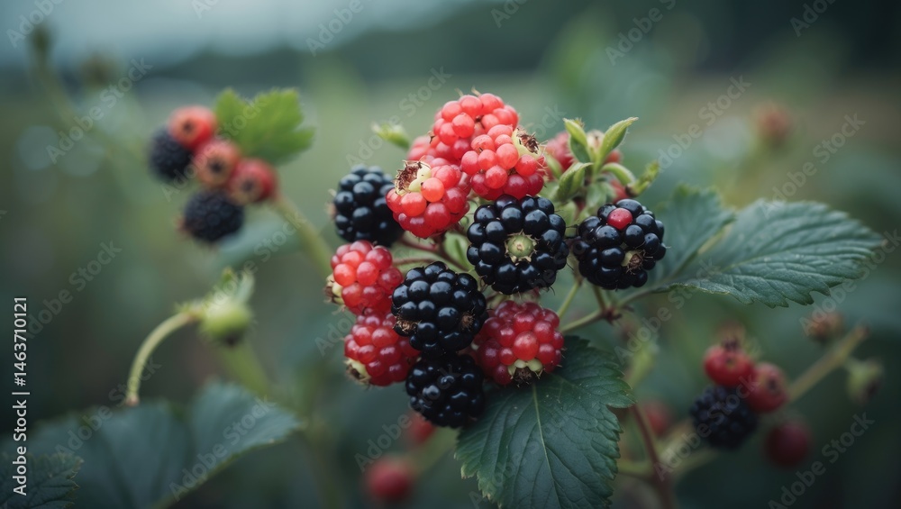 Blackberries in their natural meadow habitat captured in macro Blackberries in their natural meadow habitat captured in macro